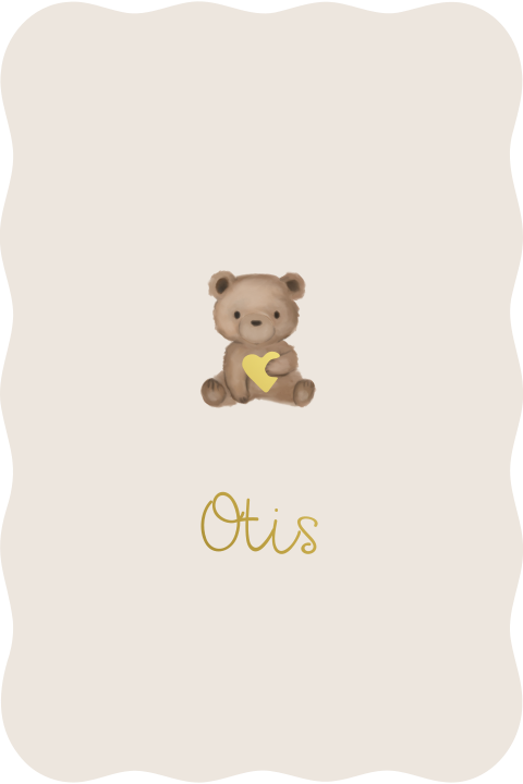 Geboortekaartje golf aquarel teddy hart goudfolie