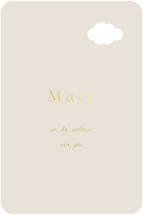 Geboortekaartje uniek wolkje uitsnede beige goudfolie