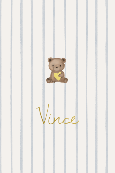 Dubbel geboortekaartje streepjes knuffelbeertje teddy foliehartje