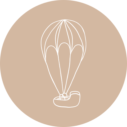 Sluitzegel beige parachute babymandje handgetekend