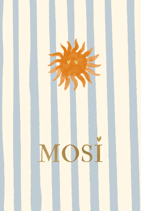 Zonnig zomers geboortekaartje streepjes zon hartjes mat goudfolie