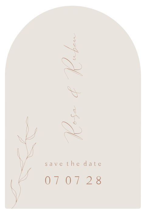Sierlijke boogvorm save the date kaart in beige en handgetekende items