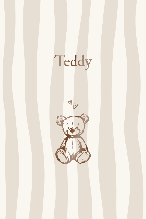 Geboortekaartje retro lijnen teddybeer handgetekend hoogglans bruin