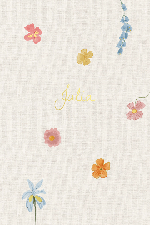 Geboortekaartje linnen aquarel bloemen kleurrijk foliedetails