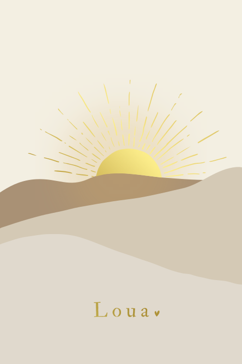 Geboortekaartje zandkleuren zon nude beige aardekleuren zon goudfolie