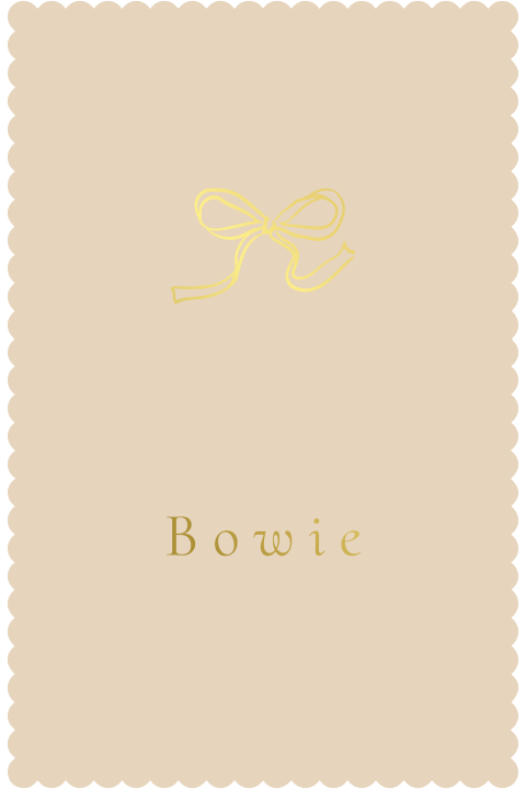 Geboortekaartje handgetekend strikje unieke vorm golfjes goudfolie