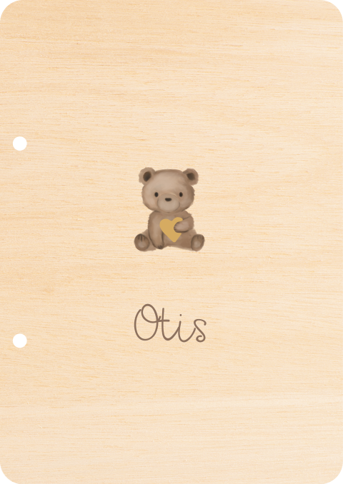 Houten bewaarbundel kaarten A5 knuffelbeertje hartje