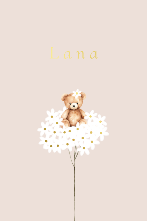 Luxe poster babykamer aquarel knuffelbeertje madeliefjes goudfolie
