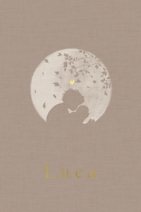 Geboortekaartje herfst silhouet grote zus broer vollemaan goudfolie