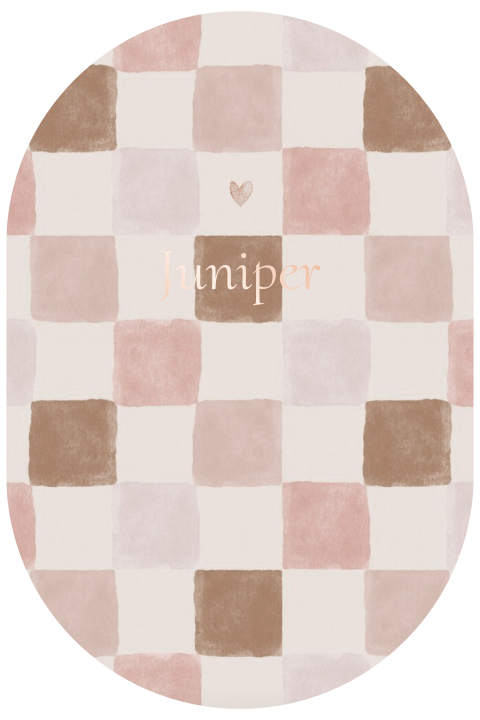 Ovaal geboortekaartje met roze trendy vierkant patroon watercolor