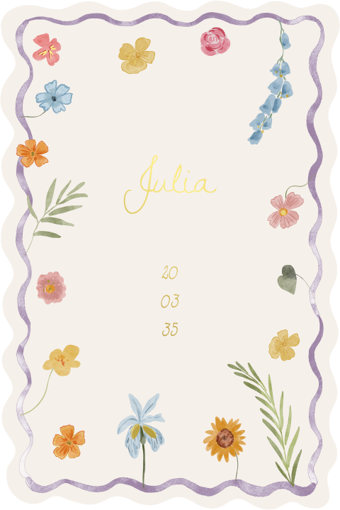 Geboortekaartje aquarel bloemen kleurrijk foliedetails
