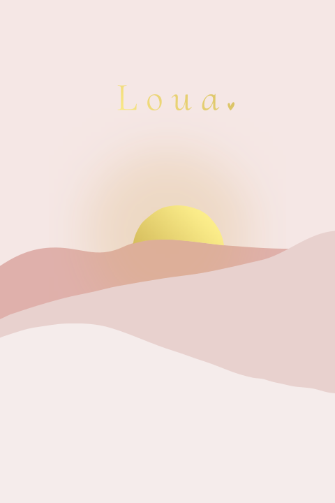 Geboortekaartje landschap zon roze rustig minimalistisch goudfolie