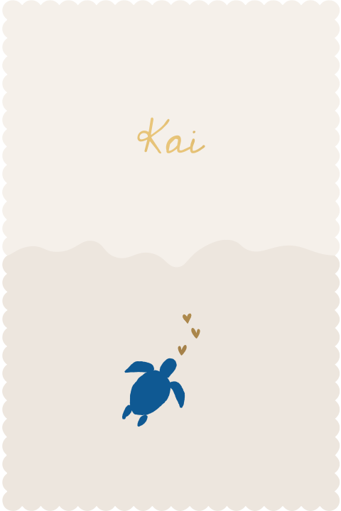 Golfjes geboortekaartje zee zeeschildpad blauw schildpad goudfolie