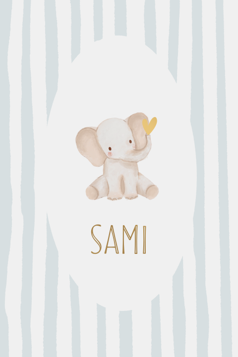 Geboortekaartje strepen trendy aquarel olifantje blauw hartje