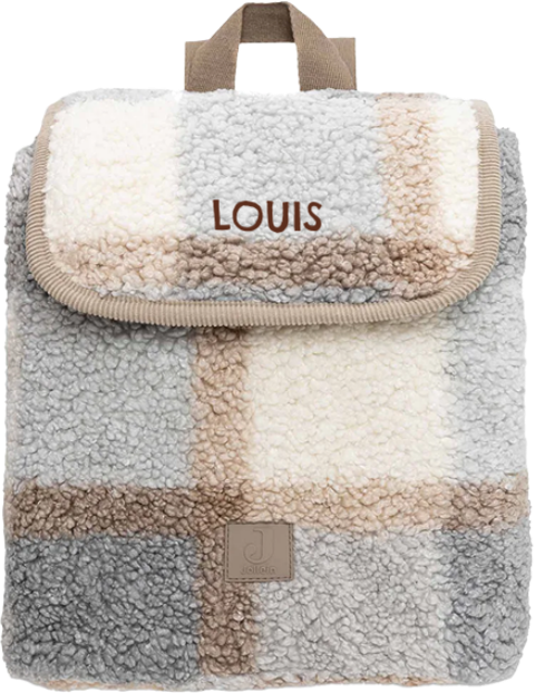 Jollein rugzakje teddystof blauw beige geruit aanpasbaar