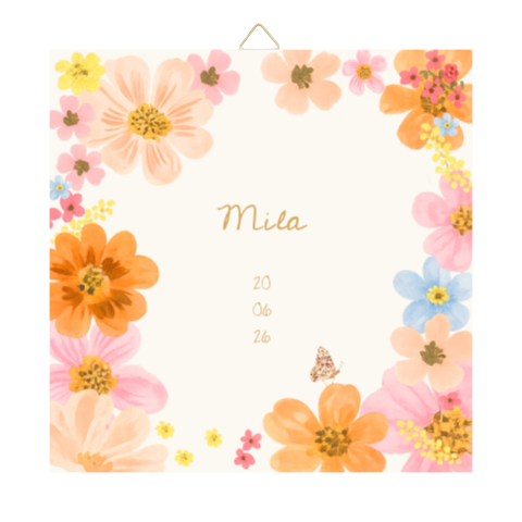 Geboortetegeltje 15cm zomer lente meisje bloemen kraamkado