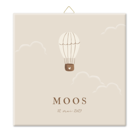 Geboortetegeltje keramiek 15x15cm luchtballon wolken lucht beige