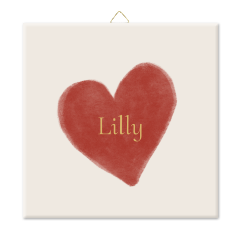 Tegel 10cm geboortekaartje rood hart geboortetegeltje