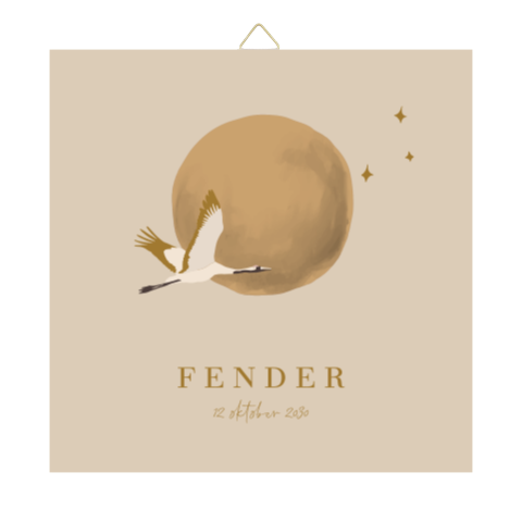 Geboortetegel keramiek 15x15cm kraanvogel vliegend volle maan