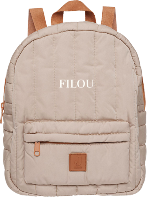 Jollein puffed rugzakje beige aardetint geborduurde naam