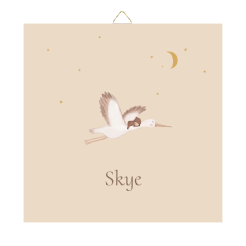 Geboortetegeltje 15cm aquarel handgetekend ooievaar baby berenpakje