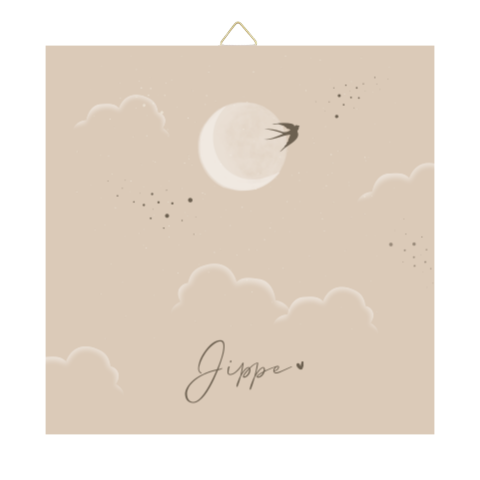 Geboortetegeltje keramiek maan wolken beige zwaluw vliegend