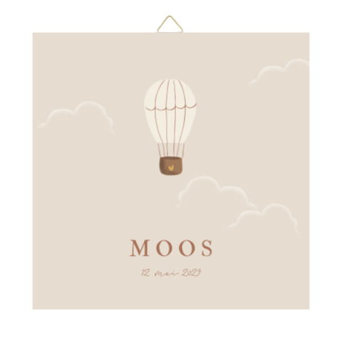 Geboortetegeltje keramiek 15x15cm luchtballon wolken lucht beige