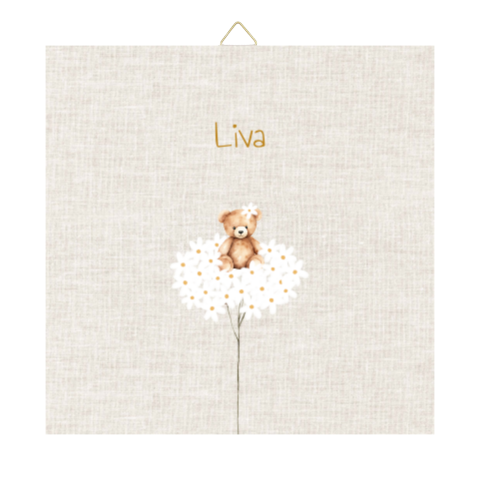 Tegeltje 15cm knuffelbeertje madeliefjes lente bloemen