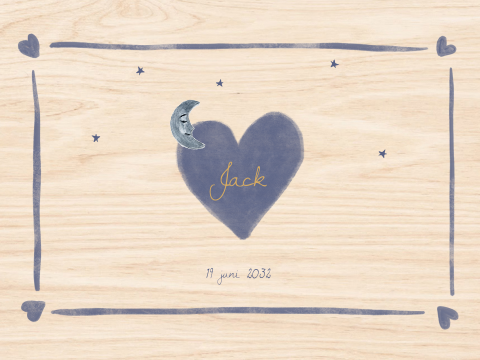 Houten memorybox 40x30x13cm maan sterren hartjes blauw