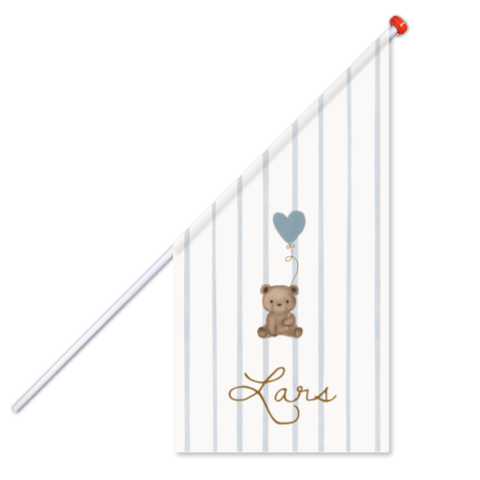 Geboortevlag 60x60x120cm aqaurel teddybeer hartjesballon streepjes