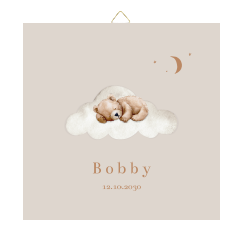 Geboortetegeltje keramiek 15x15cm knuffelbeertje teddy wolk