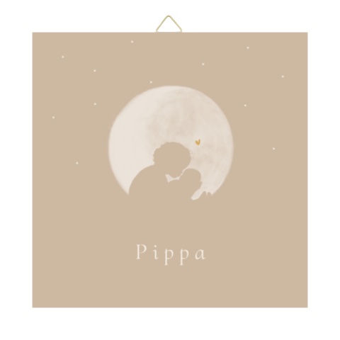 Geboortetegeltje 15cm silhouet grote zus broer baby volle maan