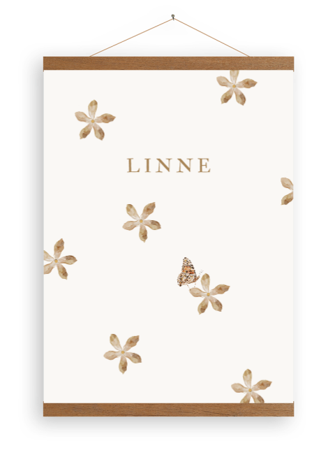 Canvasposter houten latjes bloemen vlinder