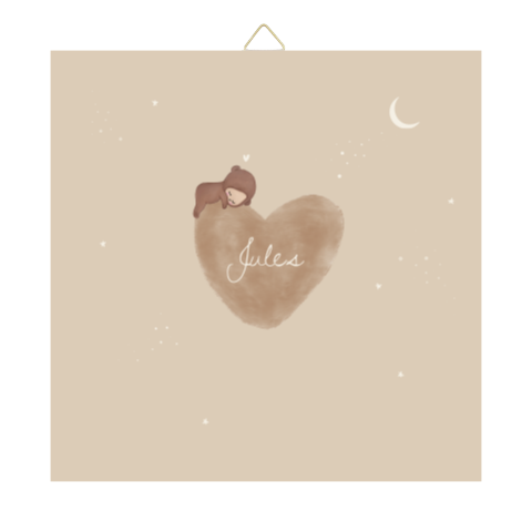 Geboortetegeltje 15cm slapende baby aquarel hart maan sterren