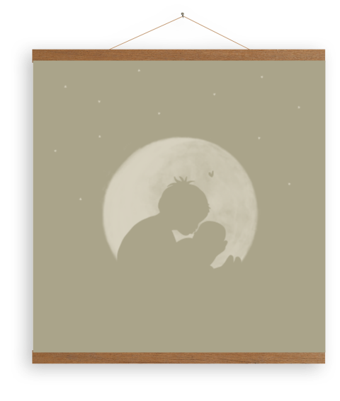Canvasposter houten latjes silhouet grote broer vollemaan