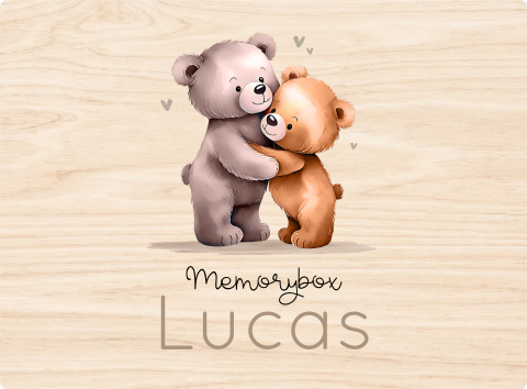 Schattige memorybox met knuffelde beertjes en naam