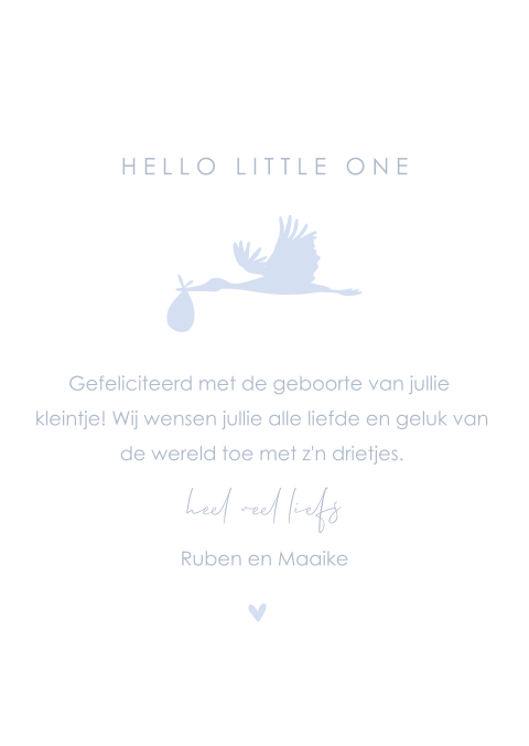 Lieve wenskaart voor geboorte met ooievaar