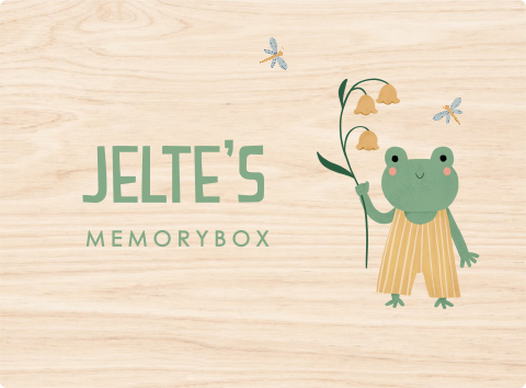 Mooie memorybox met naam, kikker en bloemen