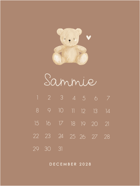 Poster met getekend beertje en kalender