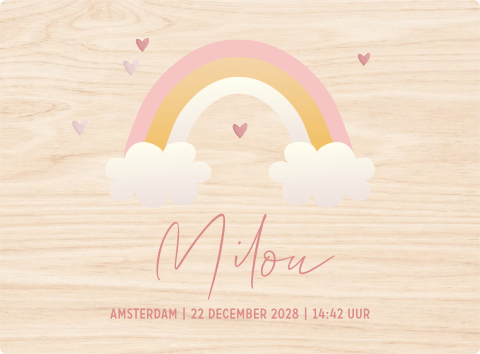 Memorybox met regenboog, hartjes en geboortegegevens
