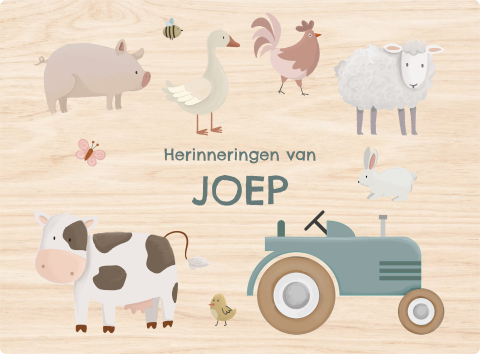 Stoere memorybox met boerderijdieren en naam