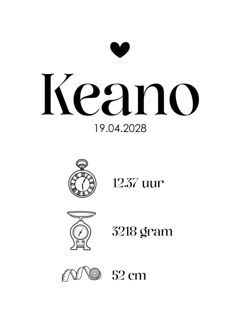 Poster met geboortegegevens en hartje