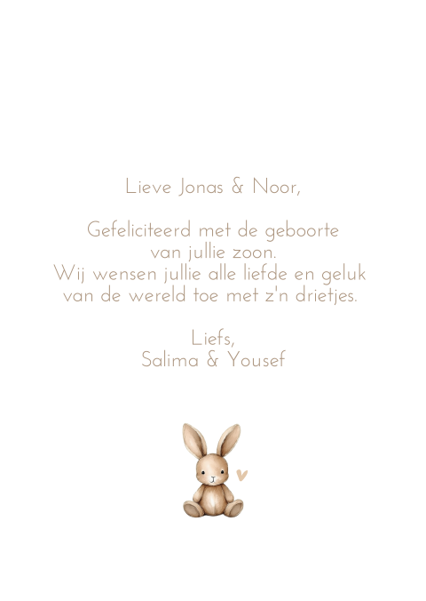 Lieve wenskaart met zittend konijntje