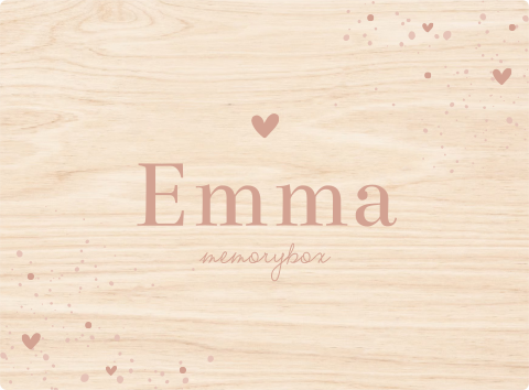Memorybox met roze spetters en naam