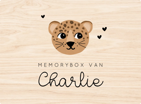 Stoere memorybox met panter, hartjes en naam
