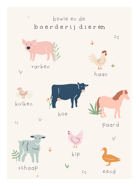 Poster met getekende boerderijdieren