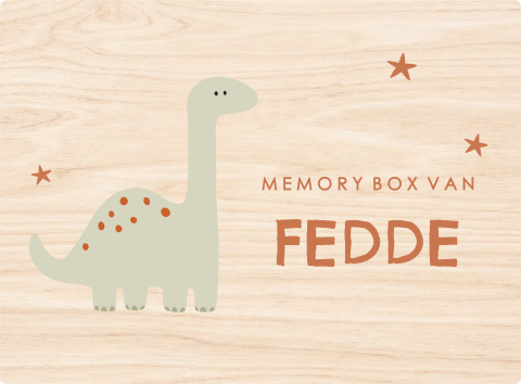 Houten memorybox met illustratie dino en naam