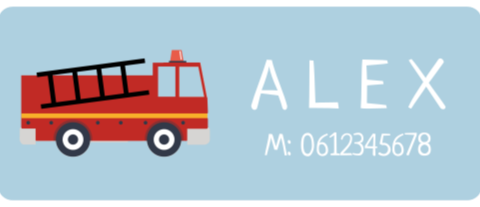 Naamsticker medium met brandweerwagen - 20 per vel