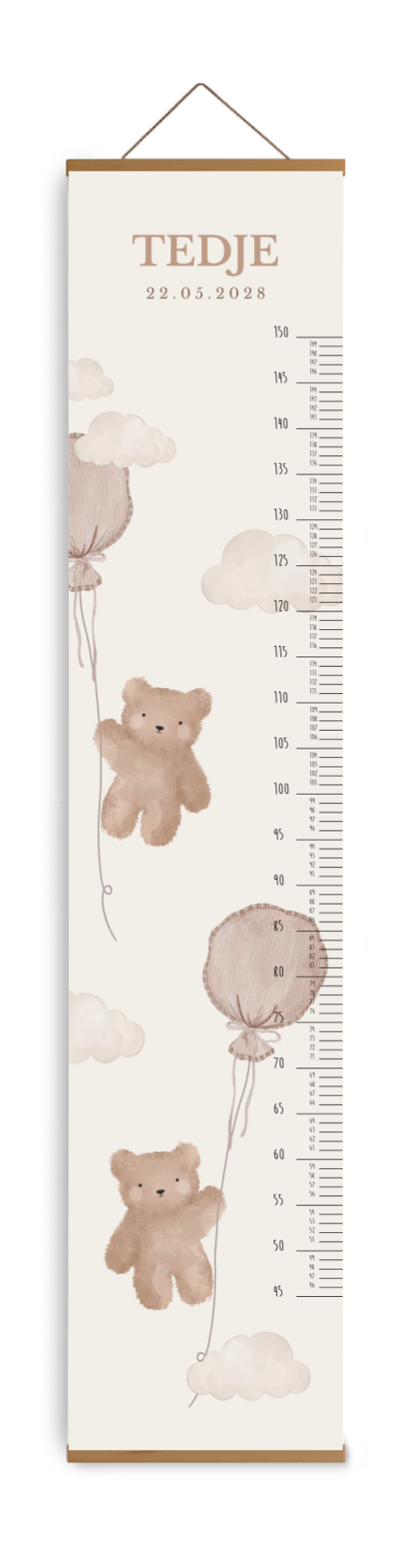 Lieve groeimeter met teddybeertjes en ballonnen