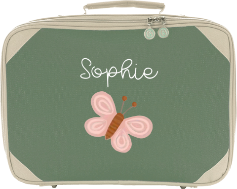 Koffertje met naam en vlinder